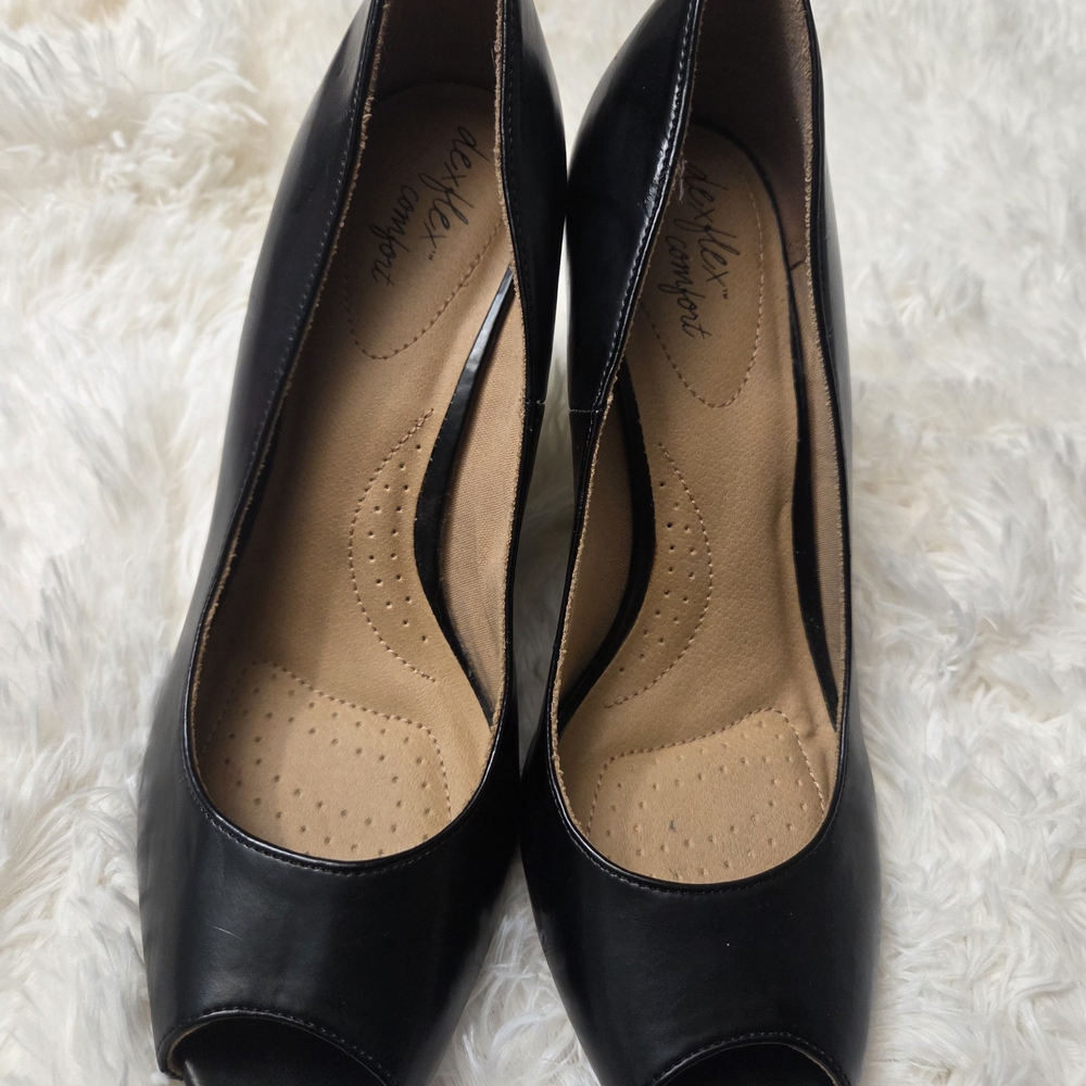 Dexflex Comfort Black Peep-Toe Wedges - Picture 2 of 5